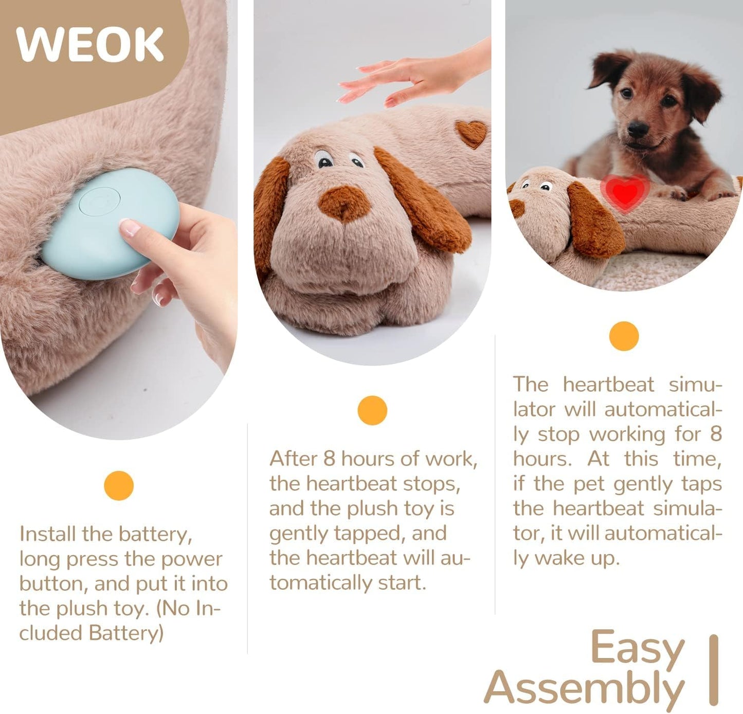 WEOK Heartbeat Puppy Toy with Heat Packs for Pets,Dog Heartbeat Toy for Separation Anxiety Relief Behavioral Training Aid Toy, Heartbeat Stuffed Animal for Puppy Calming Aid Behavioral Aid