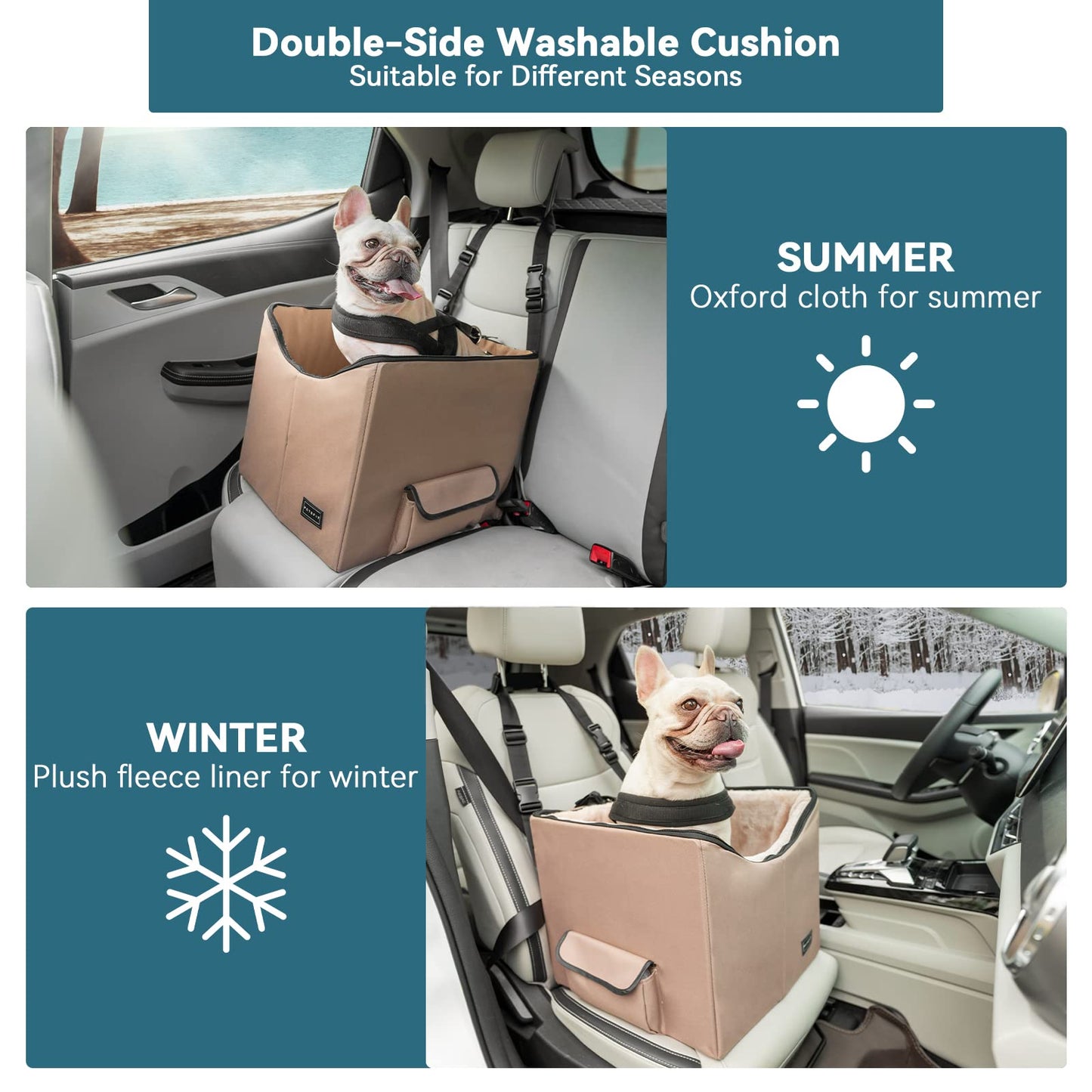 Petsfit Dog Car Seat, Upgraded Dog Booster Seat for Medium Dogs or 2 Small Dogs, Pet Travel Car Booster Seat for Front and Back Seats with Washable Double-Sided Cushion and 2 Safety Leashes