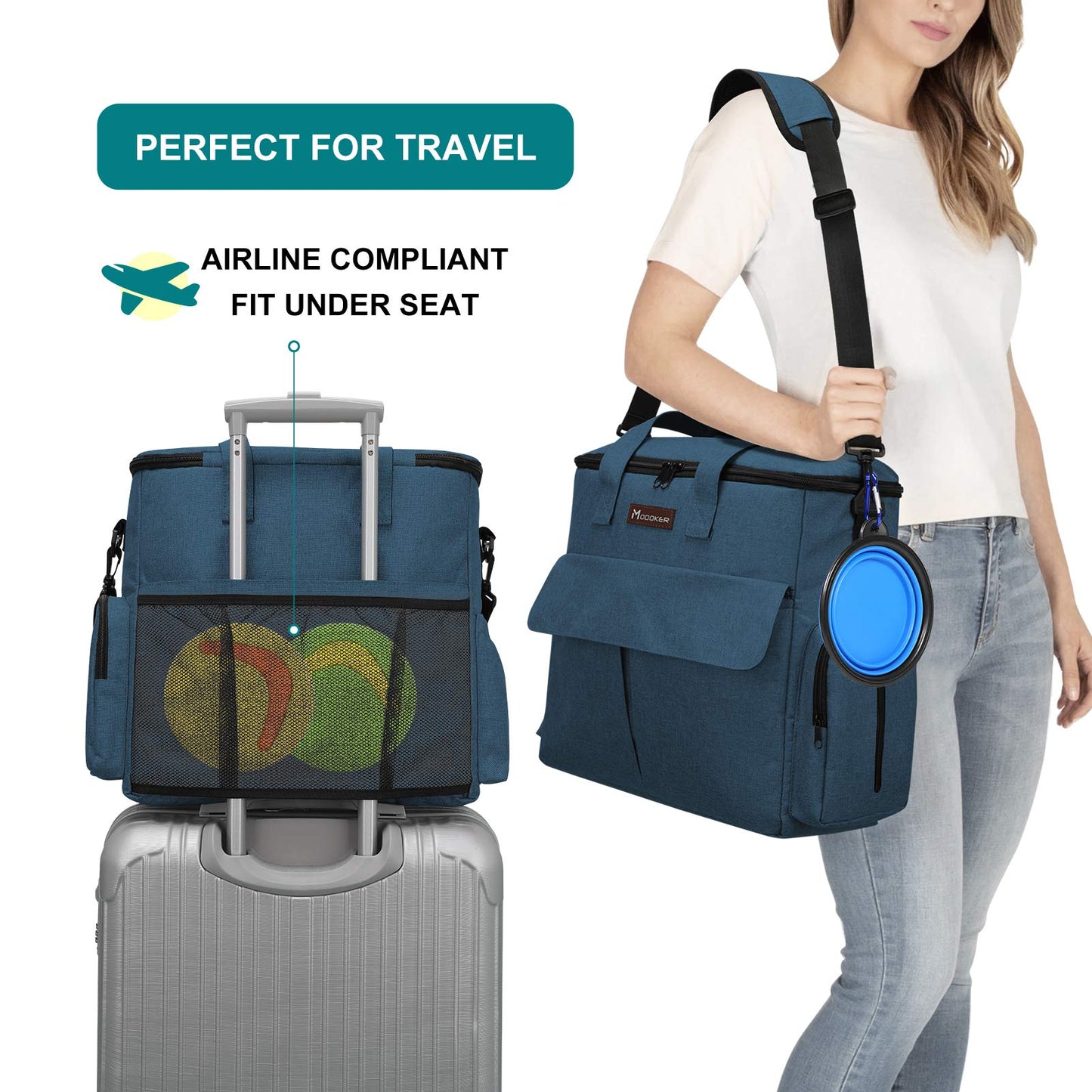 MODOKER Airline Approved Pet Travel Bag, Weekend Travel Set for Dog and Cat, Tote Organizer with Multi-Function Pockets