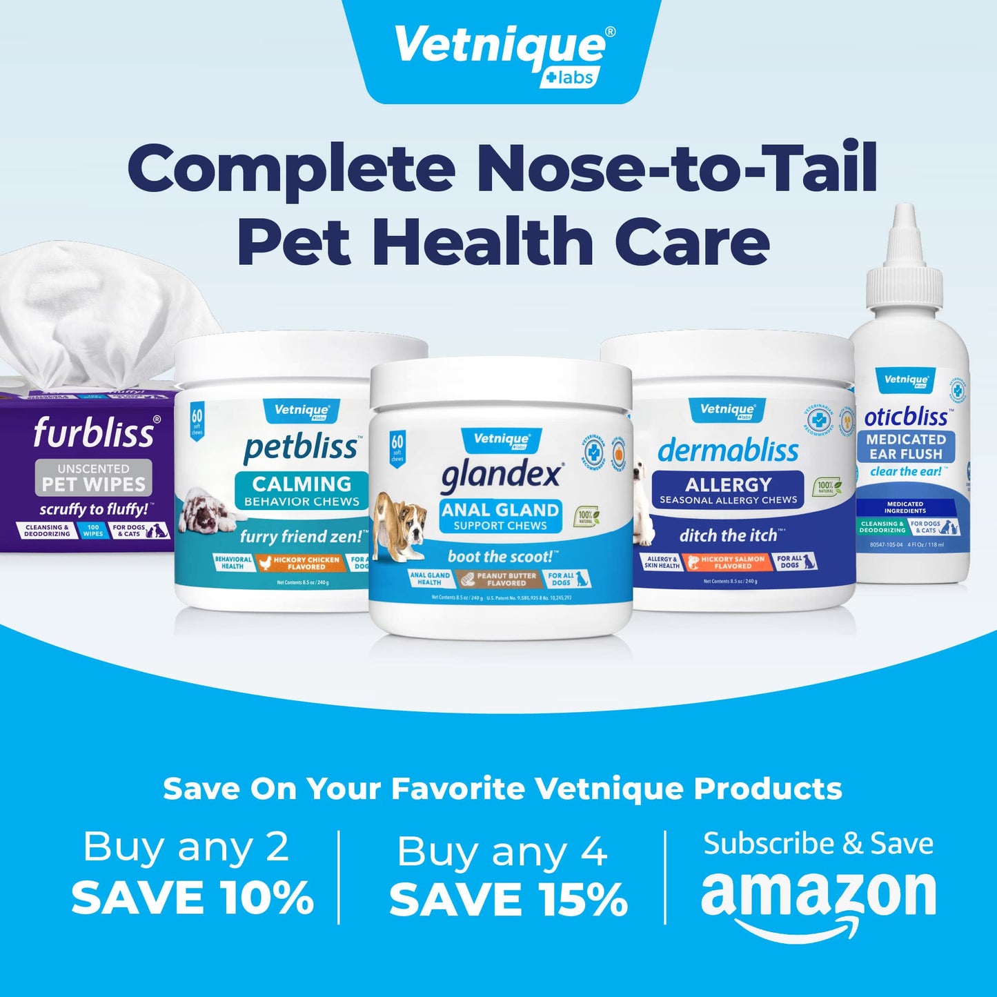 Furbliss Hygienic Pet Wipes for Dogs & Cats, Cleansing Grooming & Deodorizing Hypoallergenic Thick Wipes with All Natural Deoplex Deodorizer, Unscented - by Vetnique Labs … (100 count)
