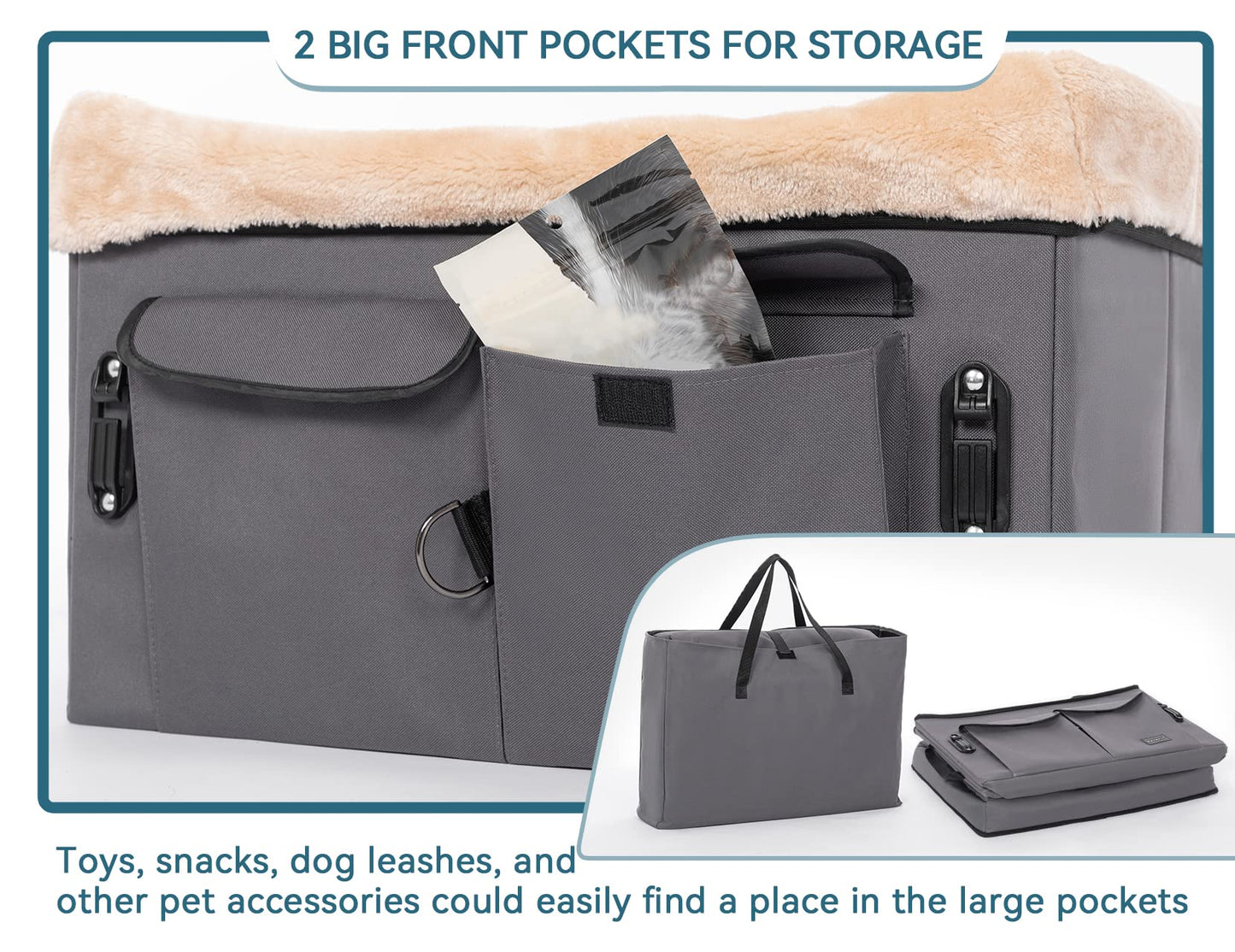 Petsfit Dog Car Seat, Upgraded Dog Booster Seat for Medium Dogs or 2 Small Dogs, Pet Travel Car Booster Seat for Front and Back Seats with Washable Double-Sided Cushion and 2 Safety Leashes