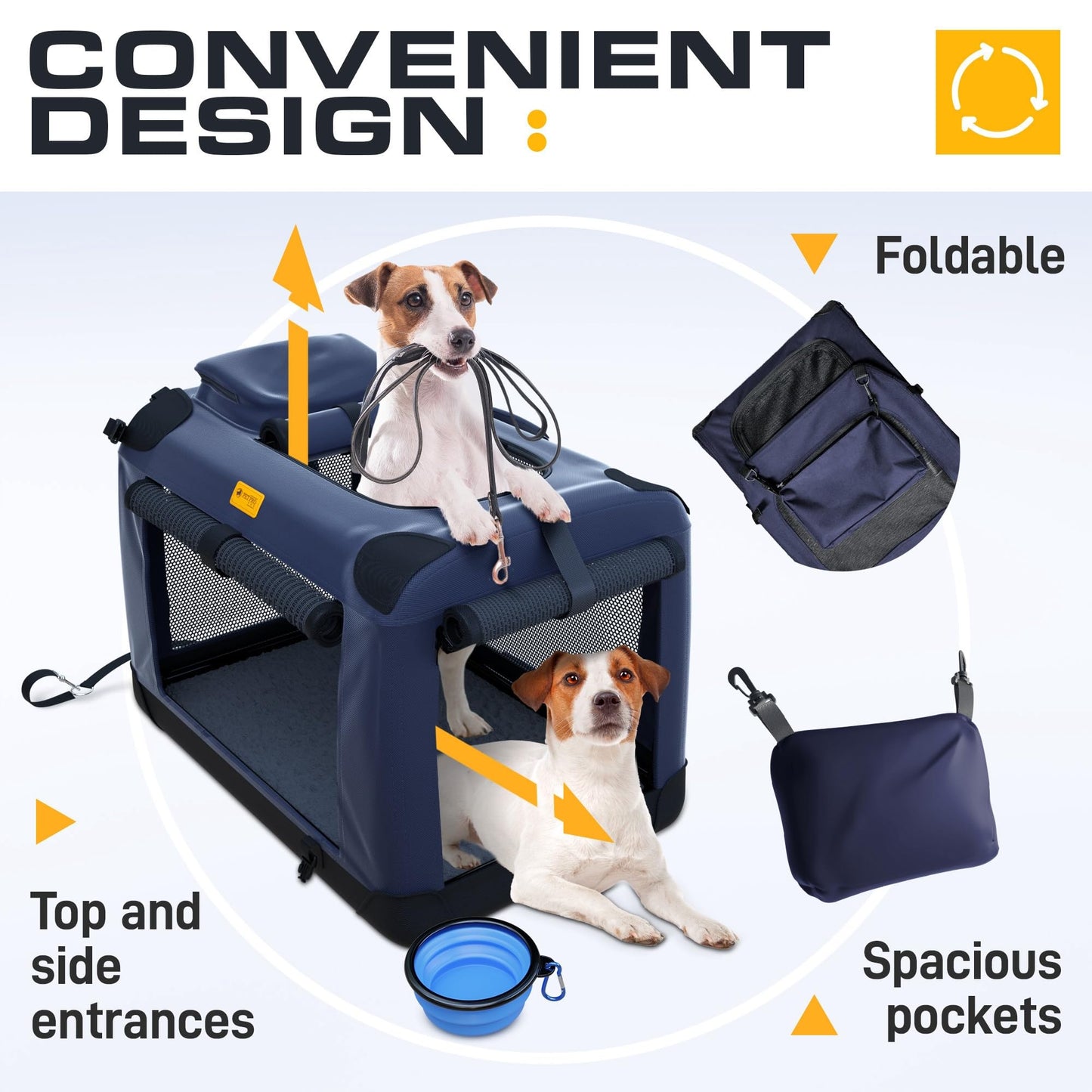 PetProved Dog Travel Crate Dog Carrier Cat Carrier Large Pet Carrier for Medium Dogs Puppy Carrier Soft Fabric Dog Car Crate Collapsible for Car