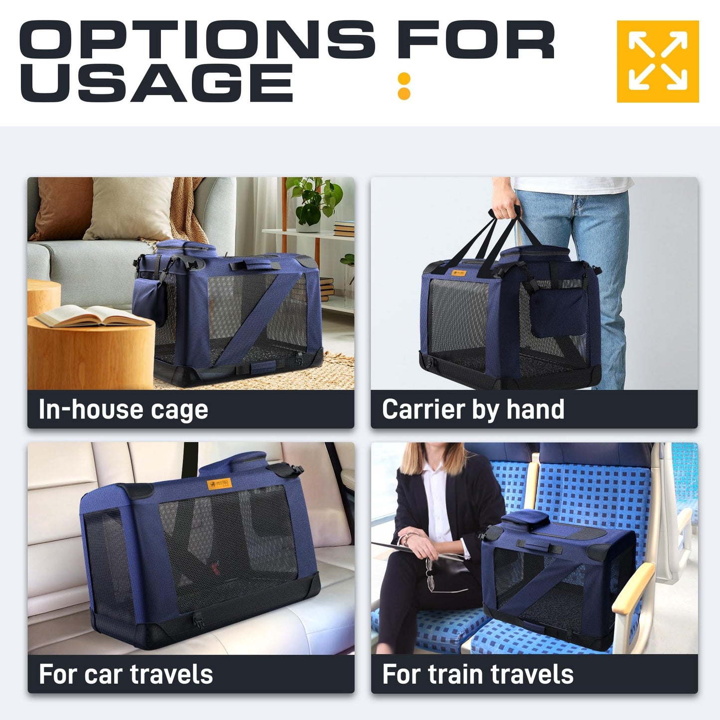 PetProved Dog Travel Crate Dog Carrier Cat Carrier Large Pet Carrier for Medium Dogs Puppy Carrier Soft Fabric Dog Car Crate Collapsible for Car