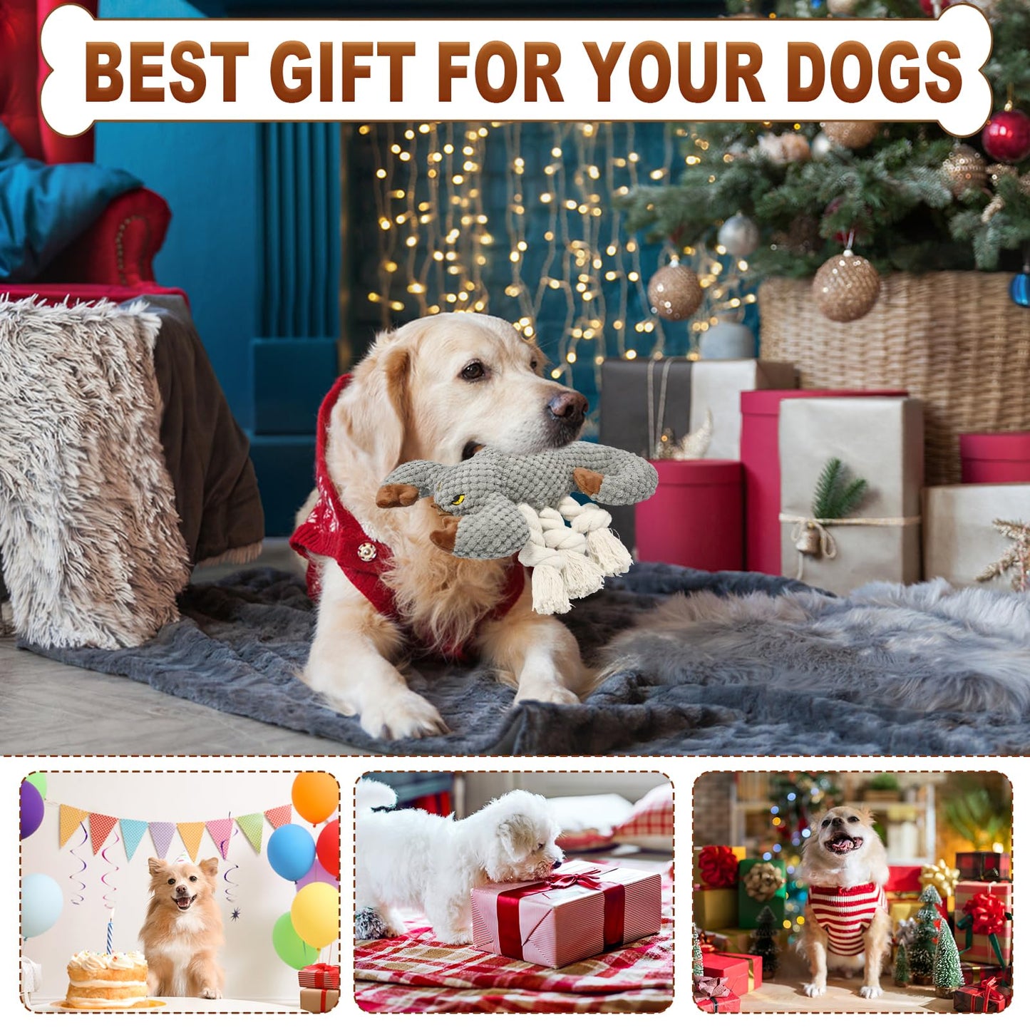 ROSAUI Dog Toys, 2PCS Plush Squeaky Cockatoo Dog Toy - Interactive and Dental Cleaning Pet Chew Toy for All Breed Sizes Dog