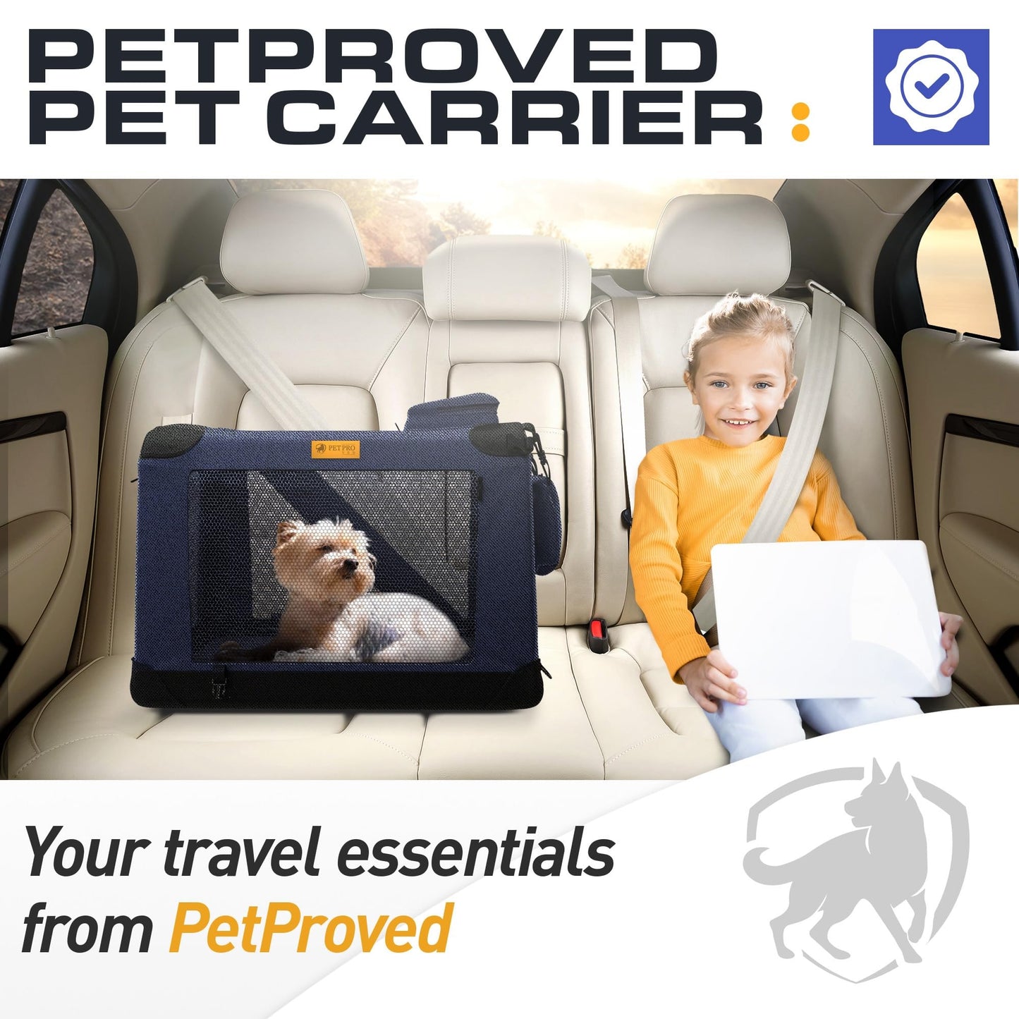 PetProved Dog Travel Crate Dog Carrier Cat Carrier Large Pet Carrier for Medium Dogs Puppy Carrier Soft Fabric Dog Car Crate Collapsible for Car