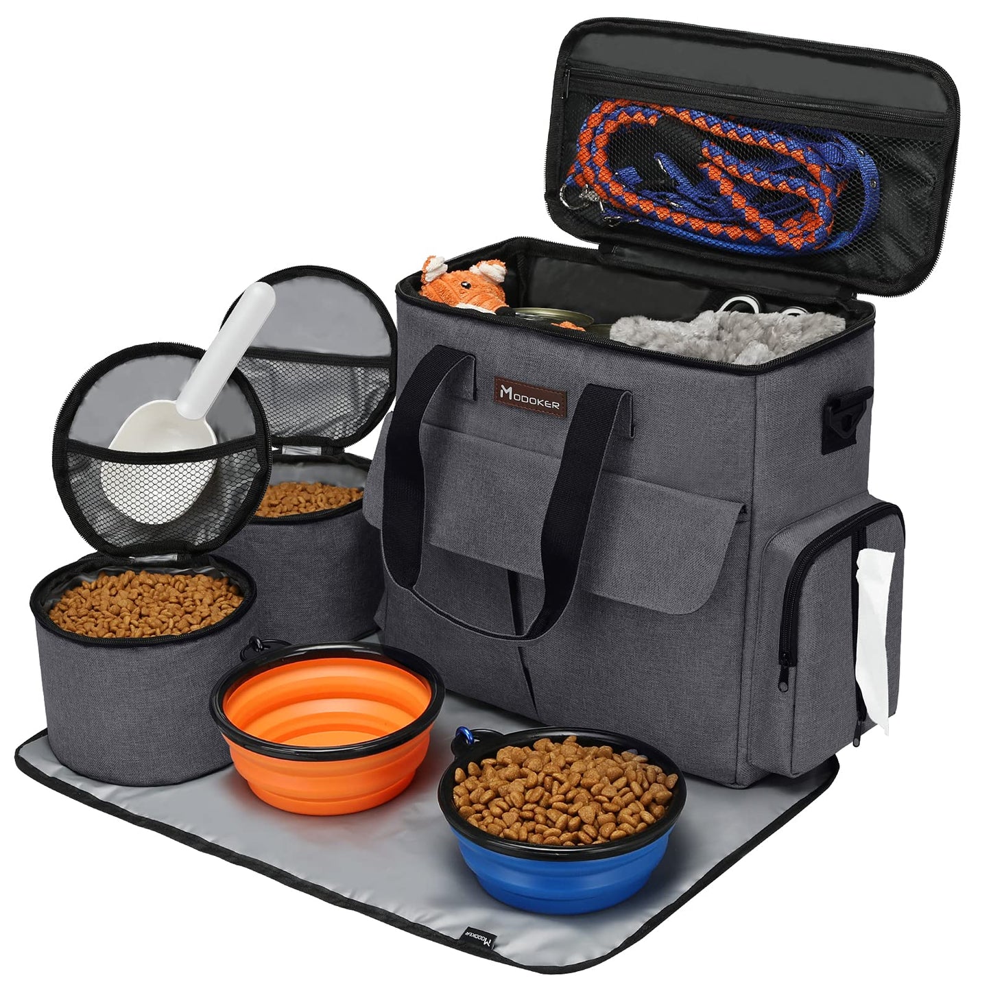 MODOKER Airline Approved Pet Travel Bag, Weekend Travel Set for Dog and Cat, Tote Organizer with Multi-Function Pockets