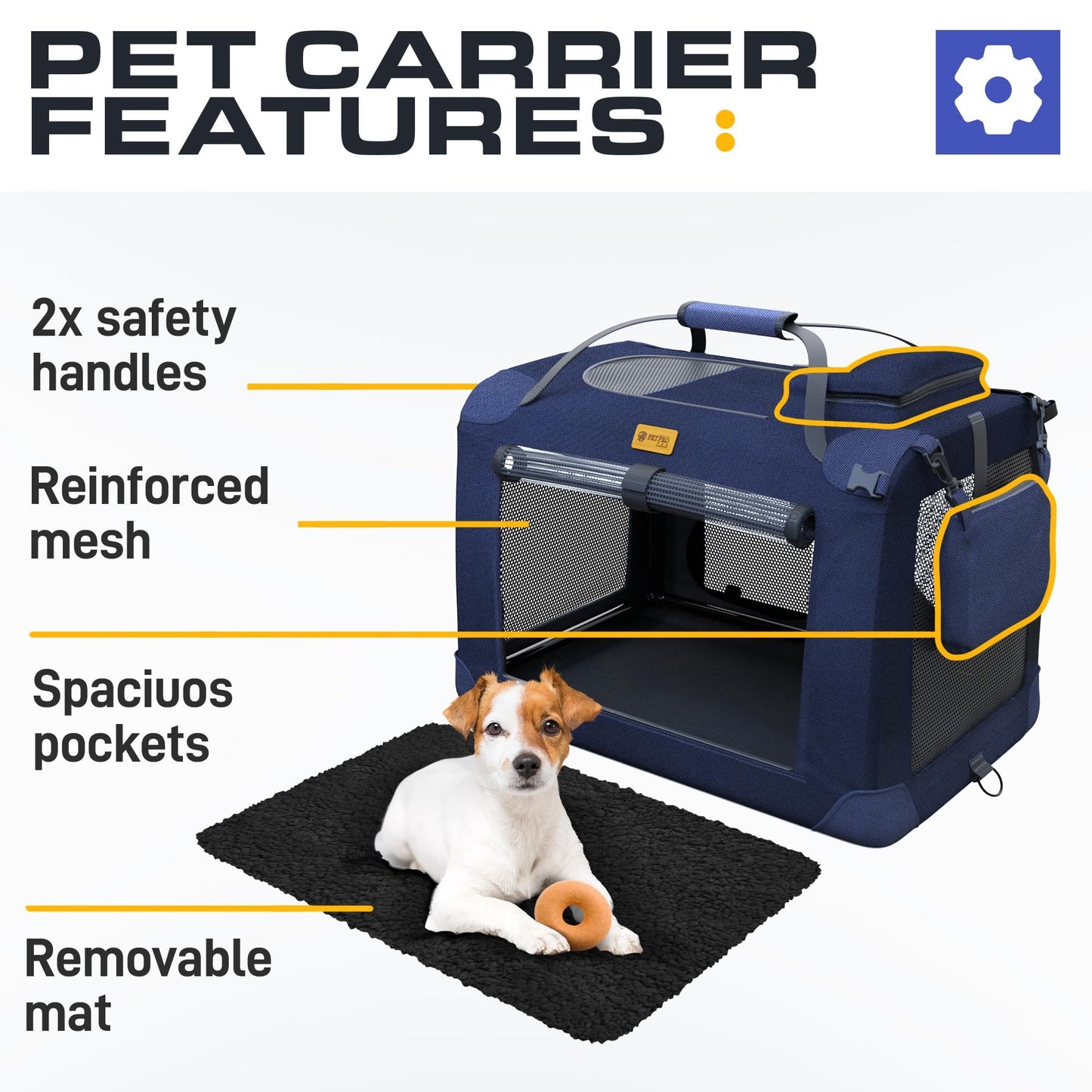 PetProved Dog Travel Crate Dog Carrier Cat Carrier Large Pet Carrier for Medium Dogs Puppy Carrier Soft Fabric Dog Car Crate Collapsible for Car