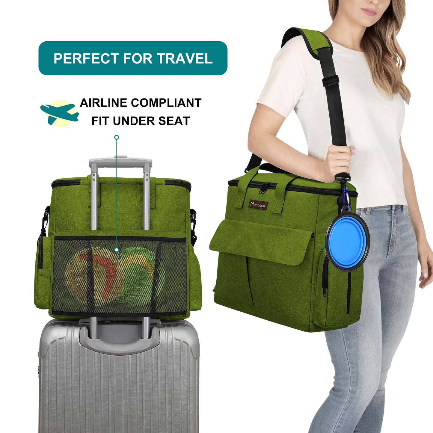 MODOKER Airline Approved Pet Travel Bag, Weekend Travel Set for Dog and Cat, Tote Organizer with Multi-Function Pockets
