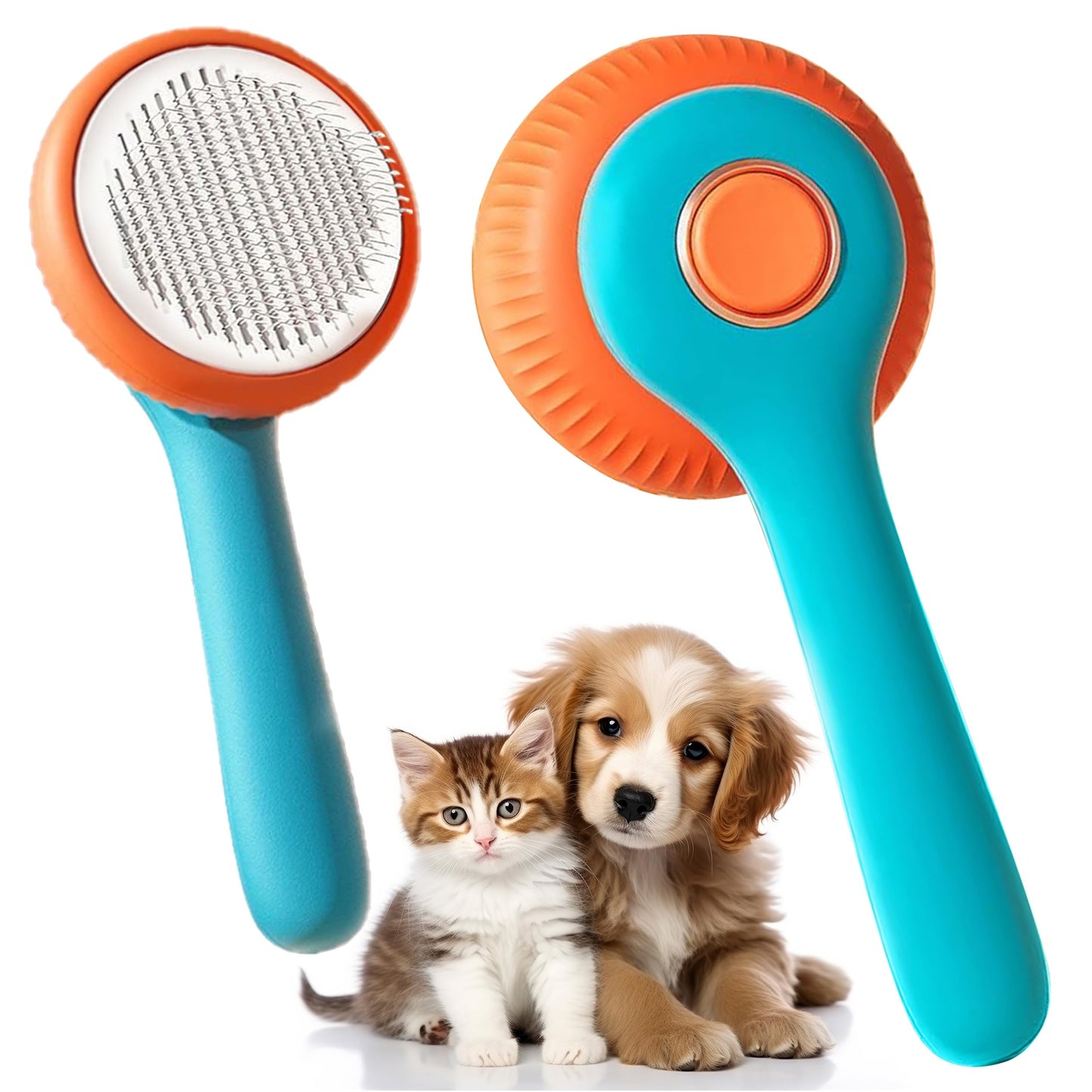 Revolex Cat Dog Brush for Grooming, Slicker Dog Brush for Shedding, Self-Cleaning Comb for Short and Long Haired Cats/Dogs Tangled Deshedding Hair Remover Tool, Pet Hair Brush with Button