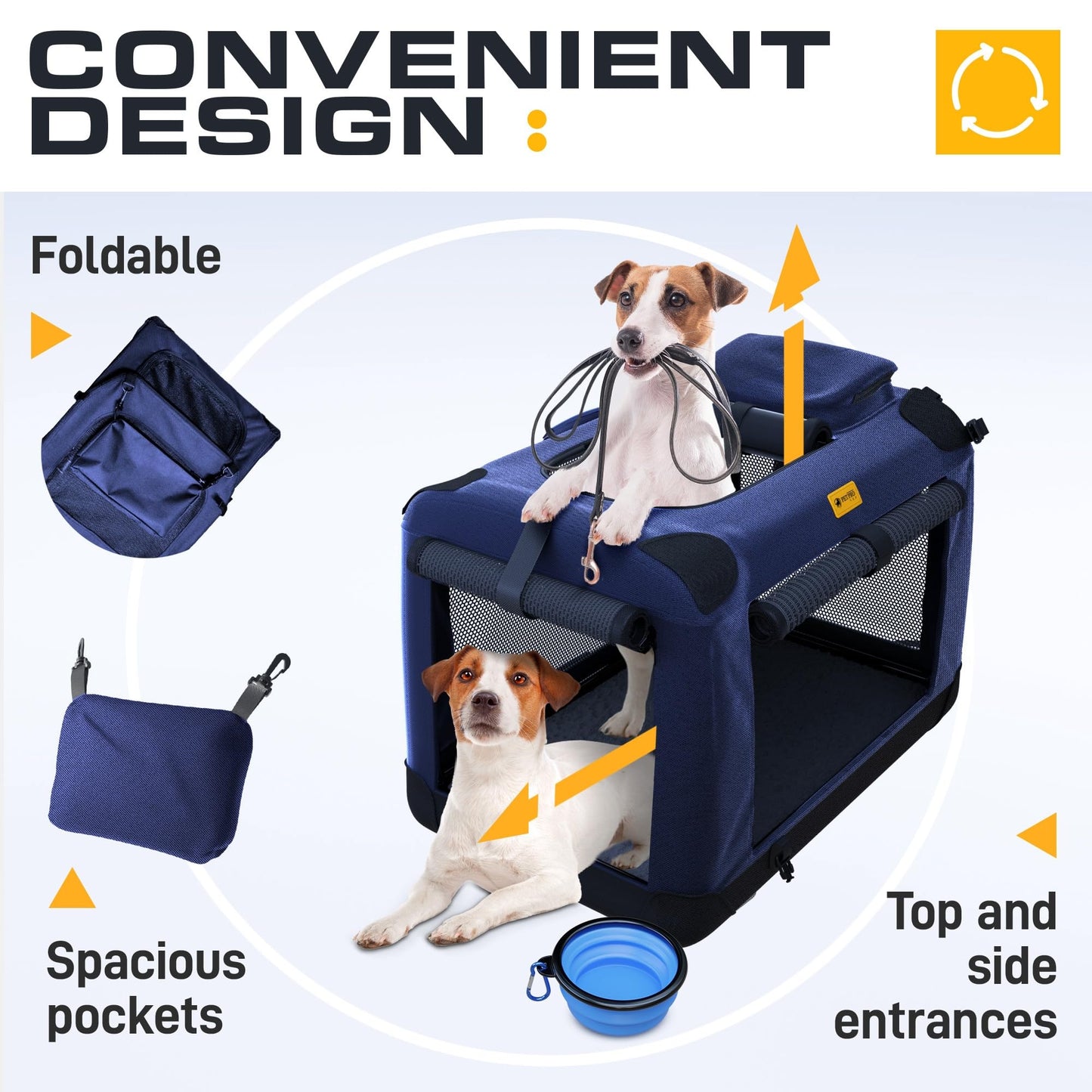 PetProved Dog Travel Crate Dog Carrier Cat Carrier Large Pet Carrier for Medium Dogs Puppy Carrier Soft Fabric Dog Car Crate Collapsible for Car