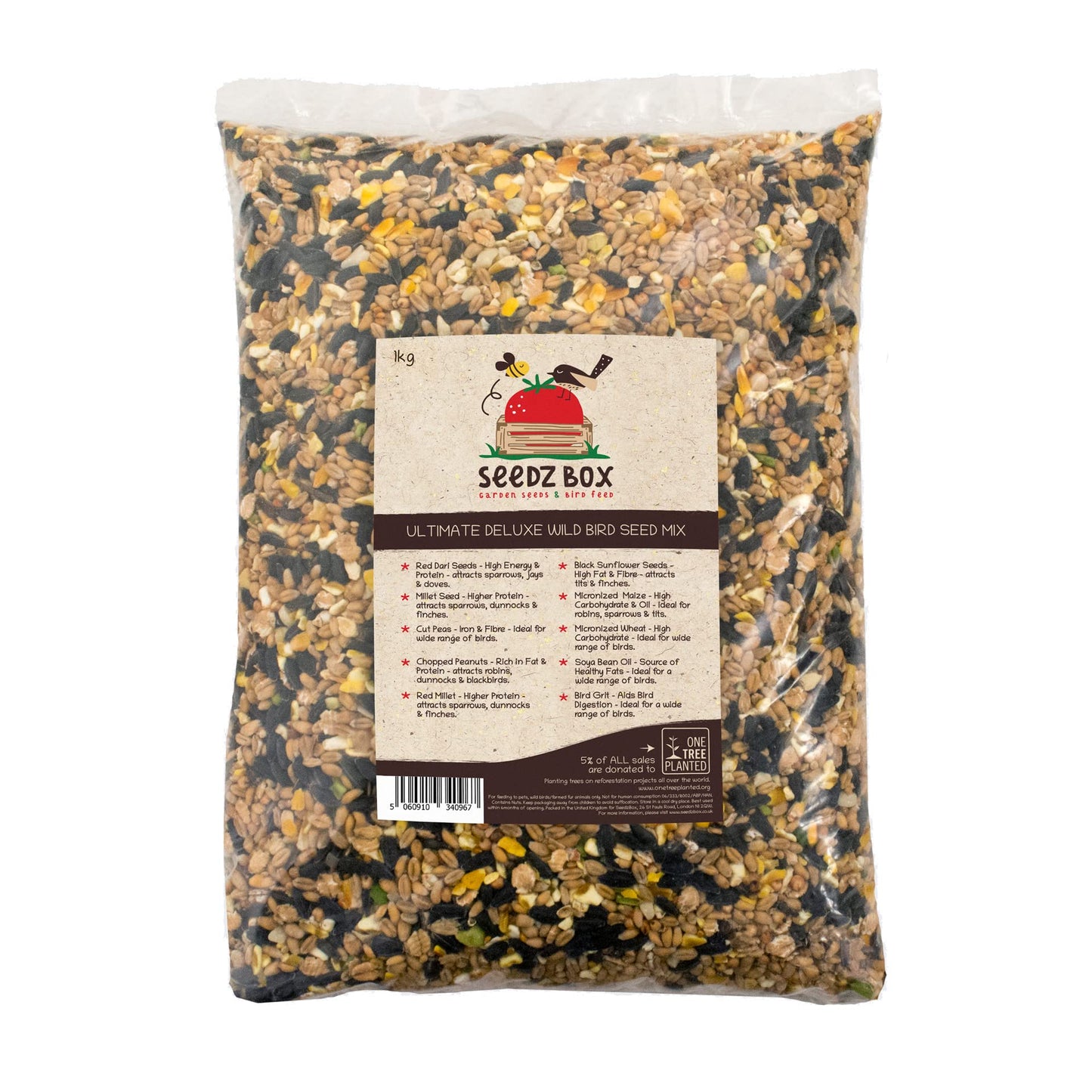 Bird Food Seed Feed Mix For Small Wild Garden Birds 1.8kg - SeedzBox Deluxe Grain & Nut Blend - Natural Food For Robins Blackbirds Sparrows - Millet Peanut Fats and Fibres