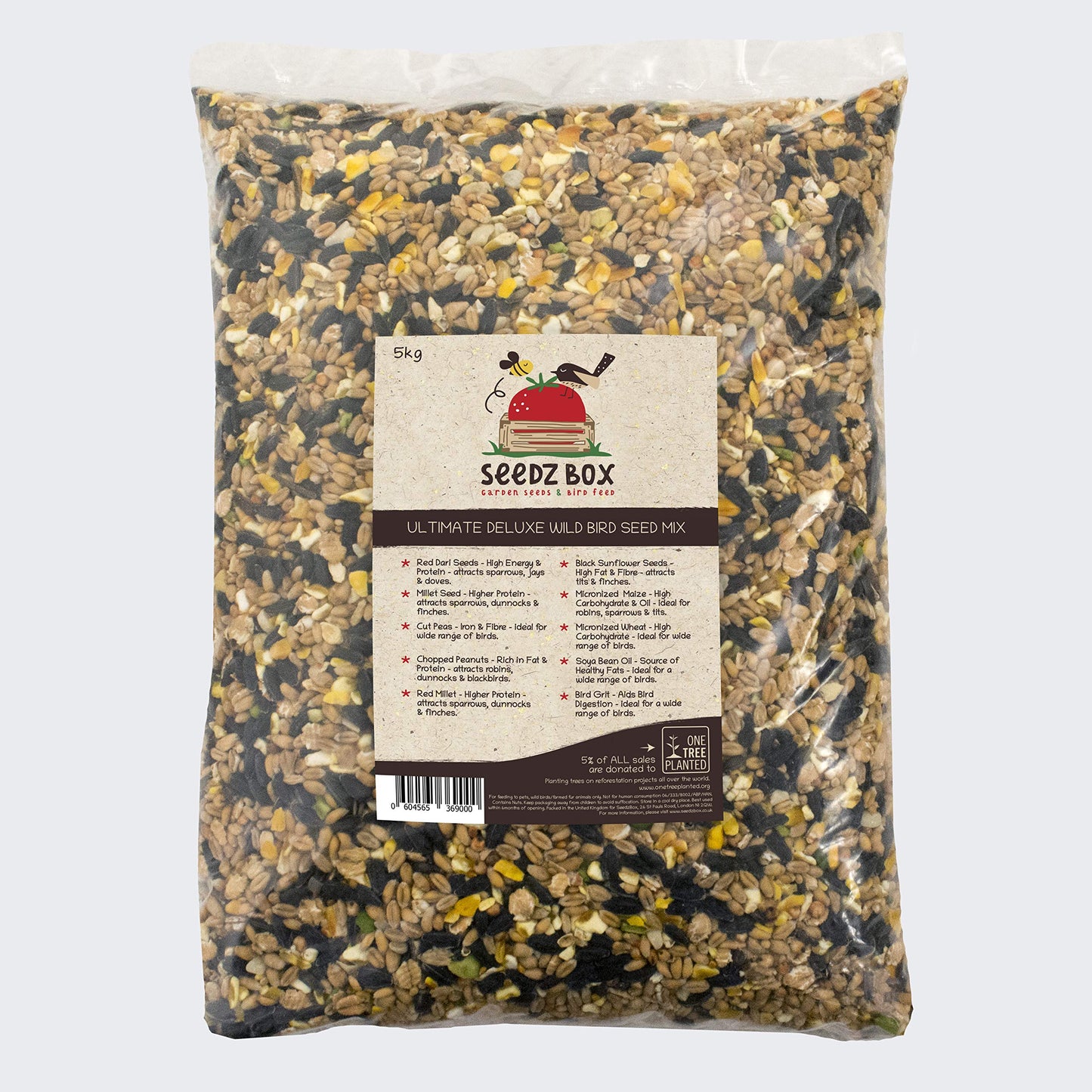 Bird Food Seed Feed Mix For Small Wild Garden Birds 1.8kg - SeedzBox Deluxe Grain & Nut Blend - Natural Food For Robins Blackbirds Sparrows - Millet Peanut Fats and Fibres