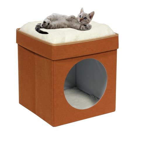 Bonlife Winter Felt Small Cat House Indoor,Foldable Pets Bed Cave Kennel with Two Move Cushion,Dog Bed Warm Comfortable