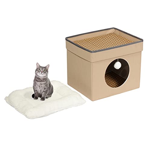 Bonlife Winter Felt Small Cat House Indoor,Foldable Pets Bed Cave Kennel with Two Move Cushion,Dog Bed Warm Comfortable