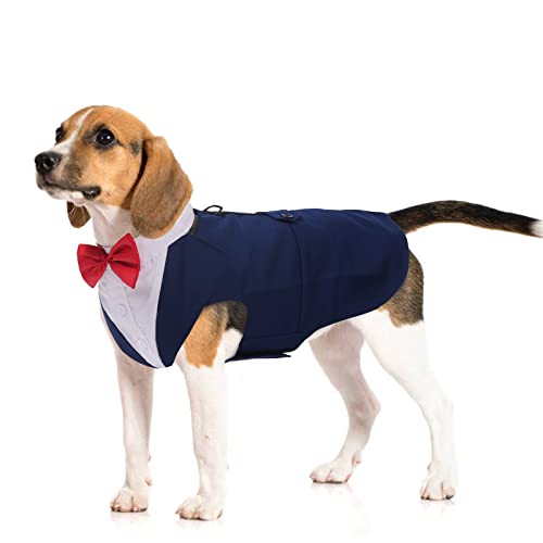 Dog Tuxedo Suit, Dog Clothes Coton Wedding Party Costume Puppy Formal Outfit Festival Shirt Coat Apparel with Detachable Bow Tie Bandana