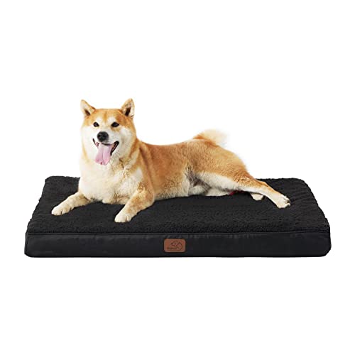 Bedsure Large Dog Bed Washable - Orthopedic Dog Bed and Mattress Mat for Dog Crate with Removable Plush Sherpa Cover, Gifts for Dog