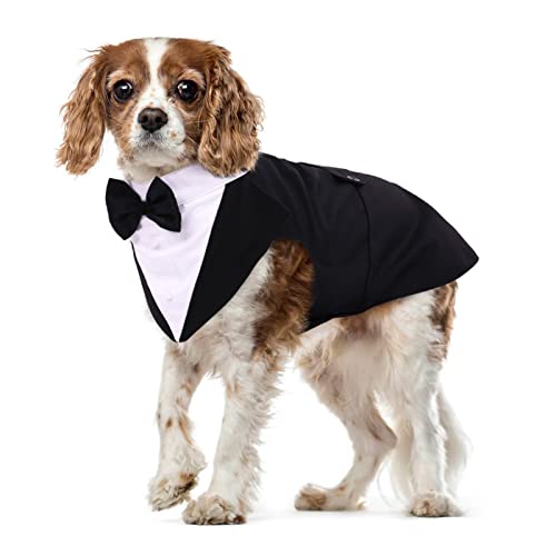 Dog Tuxedo Suit, Dog Clothes Coton Wedding Party Costume Puppy Formal Outfit Festival Shirt Coat Apparel with Detachable Bow Tie Bandana