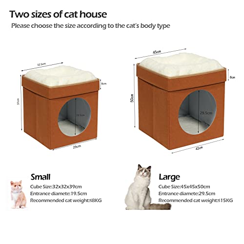 Bonlife Winter Felt Small Cat House Indoor,Foldable Pets Bed Cave Kennel with Two Move Cushion,Dog Bed Warm Comfortable