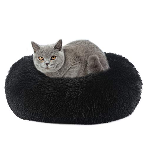 Vanansa Small Cat Bed for Indoor Cats, Self-Warming Donut kitty beds for Small Cats Improving Sleep and Keeping Warm, Washable Pet bed with Anti Slip Base