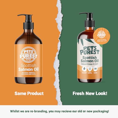 Pets Purest Scottish Salmon Oil For Dogs, Cats, Horse, Ferret & Pet - Pure Omega 3, 6 & 9 Fish Oil Food Treats Supplement for Natural Coat, Immune Support, Itchy Skin, Joint & Brain Health
