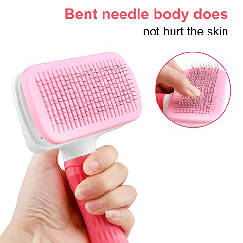 Dog Brush Cat Brush Grooming Comb,Self Cleaning Cat Dog Slicker Brushes with Smooth handle,Pet Grooming Tool with Cleaning Button for Cat Dog Shedding Brush Cat Dog Massage Clean Tangled Brush