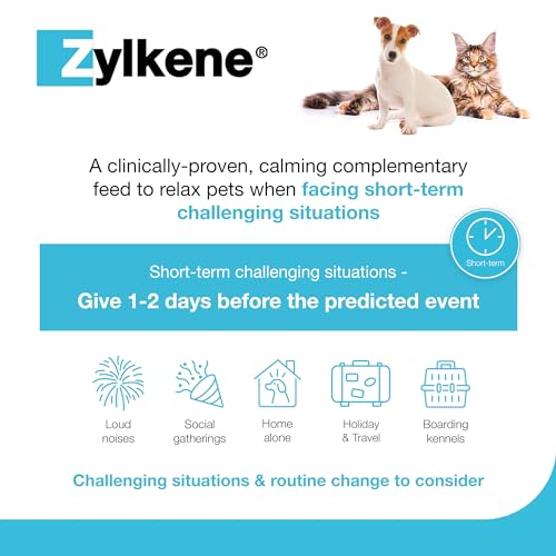 Zylkene Calming Supplements for Cats & Dogs up to 10kg 75mg | Promotes Relaxation | Helps Pets cope with Short-Term challenging situations: Loud Noises | Easily Administered | Capsules