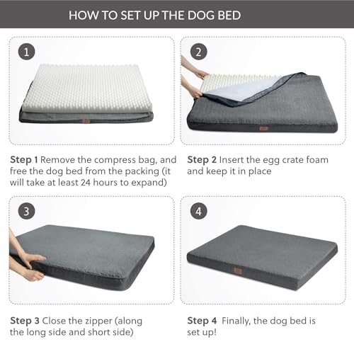Bedsure Large Dog Bed Washable - Orthopedic Dog Bed and Mattress Mat for Dog Crate with Removable Plush Sherpa Cover, Gifts for Dog