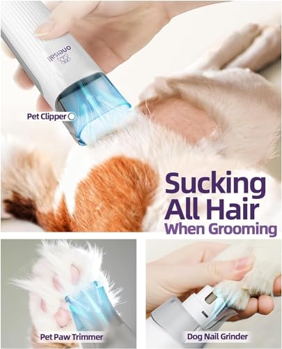 oneisall Dog Grooming Vacuum Kit,Dog Clippers, Suction 99% Pet Hair,Professional Dog Vacuum Groomer with 7 Pet Grooming Tools for Shedding Thick & Thin Dogs Cats Pet Hair