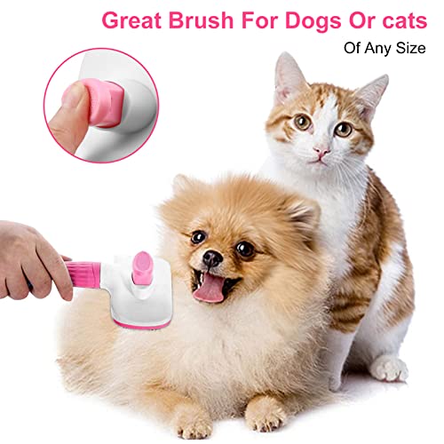 Dog Brush Cat Brush Grooming Comb,Self Cleaning Cat Dog Slicker Brushes with Smooth handle,Pet Grooming Tool with Cleaning Button for Cat Dog Shedding Brush Cat Dog Massage Clean Tangled Brush