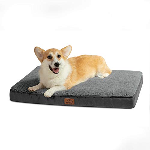 Bedsure Large Dog Bed Washable - Orthopedic Dog Bed and Mattress Mat for Dog Crate with Removable Plush Sherpa Cover, Gifts for Dog
