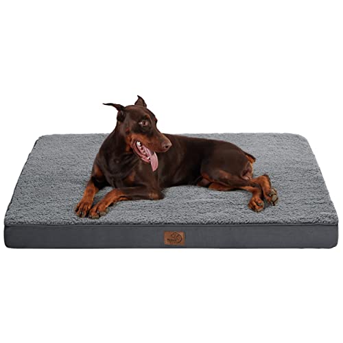 Bedsure Large Dog Bed Washable - Orthopedic Dog Bed and Mattress Mat for Dog Crate with Removable Plush Sherpa Cover, Gifts for Dog