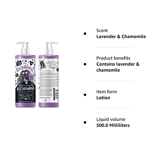 Dog Shampoo by Bugalugs lavender & chamomile 4 in 1 dog grooming shampoo products for smelly dogs with fragrance, best puppy shampoo, professional groom Vegan pet shampoo & conditioner