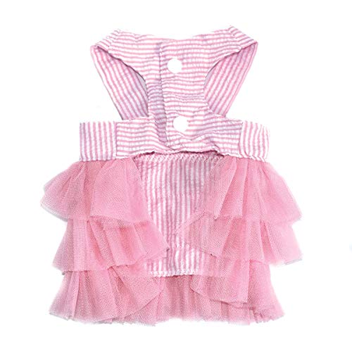 VANVENE Pet Dog Dresses for Small Dogs, Puppy Kitten Bowknot Striped Mesh Vest Tutu Princess Fancy Dress Skirt Apparel Supplies for Pomeranian Chihuahua Small Breed Dogs Cats Doggy