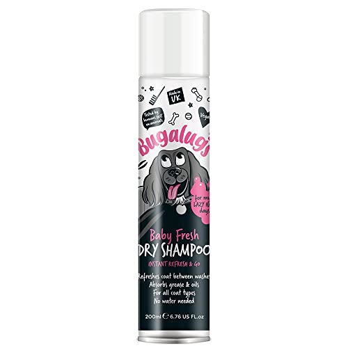 BUGALUGS Baby Fresh Dog Shampoo 500ml dog grooming shampoo products for smelly dogs with baby powder scent, best puppy shampoo baby fresh, shampoo conditioner, Vegan pet shampoo professional