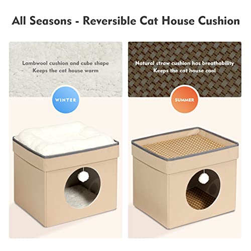 Bonlife Winter Felt Small Cat House Indoor,Foldable Pets Bed Cave Kennel with Two Move Cushion,Dog Bed Warm Comfortable