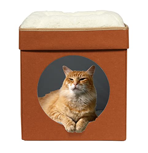 Bonlife Winter Felt Small Cat House Indoor,Foldable Pets Bed Cave Kennel with Two Move Cushion,Dog Bed Warm Comfortable
