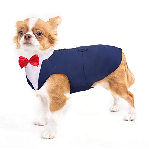 Dog Tuxedo Suit, Dog Clothes Coton Wedding Party Costume Puppy Formal Outfit Festival Shirt Coat Apparel with Detachable Bow Tie Bandana