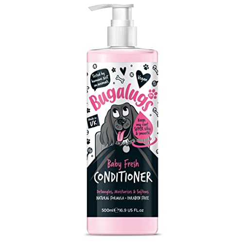 BUGALUGS Baby Fresh Dog Shampoo 500ml dog grooming shampoo products for smelly dogs with baby powder scent, best puppy shampoo baby fresh, shampoo conditioner, Vegan pet shampoo professional