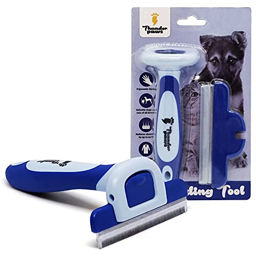 Thunderpaws Best Professional Deshedding Tool and Pet Grooming Brush – D-Shedz for Small, Medium and Large Breeds of Dogs and Cats with Short or Long Hair