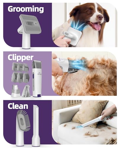 oneisall Dog Grooming Vacuum Kit,Dog Clippers, Suction 99% Pet Hair,Professional Dog Vacuum Groomer with 7 Pet Grooming Tools for Shedding Thick & Thin Dogs Cats Pet Hair