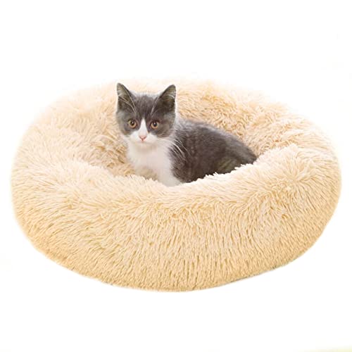 Vanansa Small Cat Bed for Indoor Cats, Self-Warming Donut kitty beds for Small Cats Improving Sleep and Keeping Warm, Washable Pet bed with Anti Slip Base