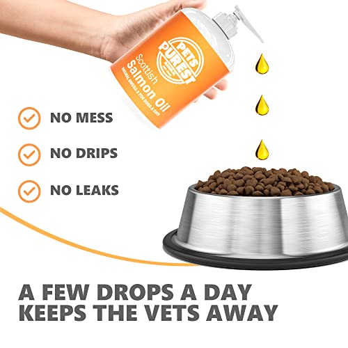 Pets Purest Scottish Salmon Oil For Dogs, Cats, Horse, Ferret & Pet - Pure Omega 3, 6 & 9 Fish Oil Food Treats Supplement for Natural Coat, Immune Support, Itchy Skin, Joint & Brain Health