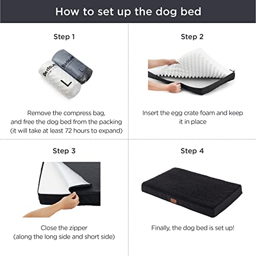 Bedsure Large Dog Bed Washable - Orthopedic Dog Bed and Mattress Mat for Dog Crate with Removable Plush Sherpa Cover, Gifts for Dog