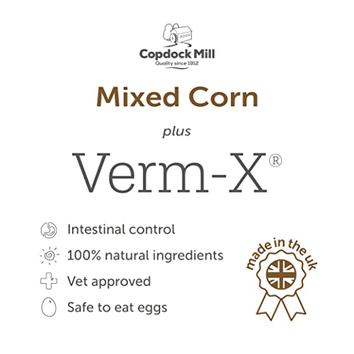 Copdock Mill Mixed Corn Chicken Feed with Verm-X 5L Tub - Chicken Food Made with Wheat & Maize - Verm-X Herbal Chicken Wormer - Suitable for Poultry, Ducks, Geese & Bantams