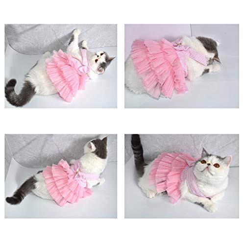 VANVENE Pet Dog Dresses for Small Dogs, Puppy Kitten Bowknot Striped Mesh Vest Tutu Princess Fancy Dress Skirt Apparel Supplies for Pomeranian Chihuahua Small Breed Dogs Cats Doggy