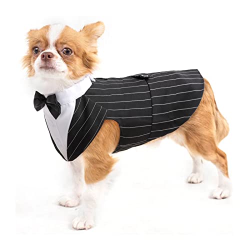 Dog Tuxedo Suit, Dog Clothes Coton Wedding Party Costume Puppy Formal Outfit Festival Shirt Coat Apparel with Detachable Bow Tie Bandana