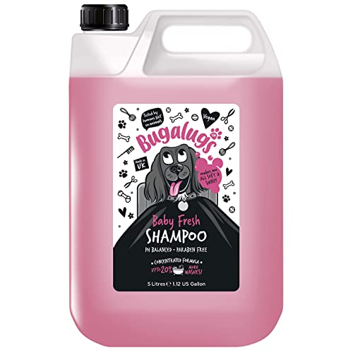 BUGALUGS Baby Fresh Dog Shampoo 500ml dog grooming shampoo products for smelly dogs with baby powder scent, best puppy shampoo baby fresh, shampoo conditioner, Vegan pet shampoo professional