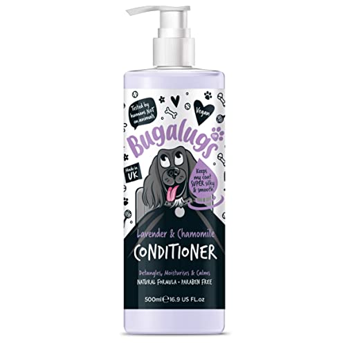 Dog Shampoo by Bugalugs lavender & chamomile 4 in 1 dog grooming shampoo products for smelly dogs with fragrance, best puppy shampoo, professional groom Vegan pet shampoo & conditioner