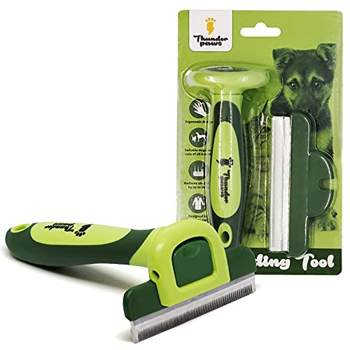 Thunderpaws Best Professional Deshedding Tool and Pet Grooming Brush – D-Shedz for Small, Medium and Large Breeds of Dogs and Cats with Short or Long Hair