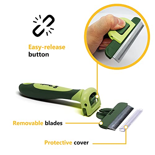 Thunderpaws Best Professional Deshedding Tool and Pet Grooming Brush – D-Shedz for Small, Medium and Large Breeds of Dogs and Cats with Short or Long Hair